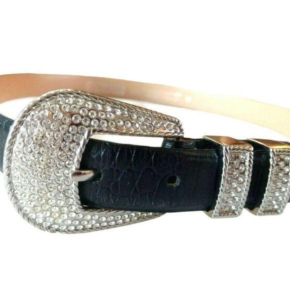 Christine Alexander Belt Size M Rhinestones Bling Black Leather #J9511 Silver main image 5